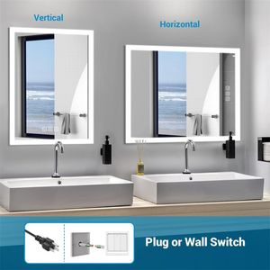 Dimmable 40\" X 32\" <b>LED</b> Bathroom <b>Mirror</b> Front Light 5 Mins Defog Full HD Reflection in 3 Colors <b>Wall</b> Mounted - Product Image 6