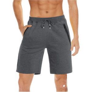 Shorts Bermuda en tricot gris uni pour homme avec cordon de serrage à la taille, poches, bordure en dentelle, tissu respirant en polyester/coton, vêtements décontractés - Product Image 1