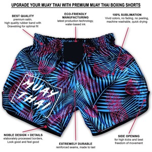 Pantalones Cortos de MMA para Hombre, Sublimados, con Diseño de Hojas de Palma Azules y Rosas, de Secado Rápido, en Poliéster, para Artes Marciales - Product Image 6