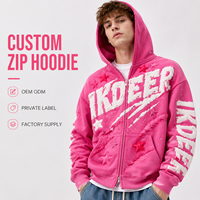 IKDEER Sweat à capuche zippé rose vif avec appliqué en chenille et strass, coupe oversize, style streetwear, marque privée