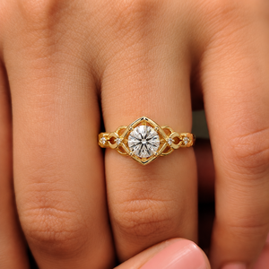 Anillo de compromiso y boda vintage con banda solitaria cruzada de oro macizo de 14K, diamante cultivado en laboratorio de corte redondo certificado por IGI - Product Image 2