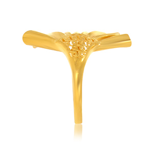 Bague de Luxe en Forme d'Éventail avec Plumes et Feuilles Plaqué Or pour Femme, Bijou Tendance Élégant en Filigrane Ajouré - Product Image 3