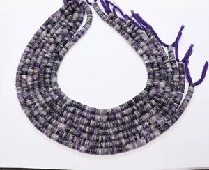 ลูกปัดชารอยต์ทรงเฮชิขนาด 7-8 มม. สีม่วง รูปทรงล้อรถ ลูกปัดพลอยชารอยต์ธรรมชาติ 16 นิ้ว ลูกปัดเฮชิชารอยต์สำหรับเว้นระยะ - Product Image 4