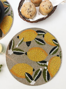 Citrus Beaded handmade <b>work</b> Placemat Handmade Lemon <b>Table</b> Mat Round Charger Plate Dining Decor Kitchen Wedding Party Setting - Product Image 1