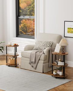 <b>Round</b> Pedestal End <b>Table</b> - 3-Tier Oval Accent <b>Table</b> for <b>Small</b> Spaces, Rustic Wood and Metal Couch Side <b>Table</b>, Nightstand for - Product Image 3