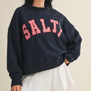 Sweat-shirt unisexe personnalisé à col montant, motif gingham et lettres appliquées, coupe oversize, décontracté, 100 % coton, séchage rapide, hiver - Product Image 5