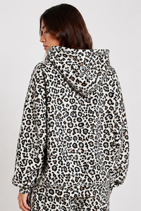 Sudadera con Capucha Completa para Mujer, Blanca y Negra con Estampado de Leopardo, Bordado, Transpirable, Ecológica, Forrada, Manga Larga, Estilo Casual Urbano Premium - Product Image 2