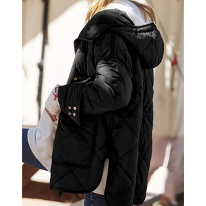 <b>Women's</b> Hooded Long Puffer Jacket Solid Color Zipper Closure Full Sleeve Winter Warm Outerwear Waterproof Detachable Collar - Product Image 4