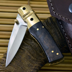 Cuchillo de Camping de Acero Inoxidable con Punta Caída, Mango de Madera y Perilla para el Pulgar, OEM Disponible - Product Image 1