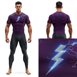 T-shirt de compression pour homme violet royal avec strass, séchage rapide, manches longues, vêtement de sport, vente en gros - Product Image 3