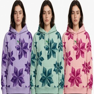 NEXTEX Sweat à capuche pour femme à imprimé étoiles géométriques, violet, avec cristaux sur toute la surface, poche kangourou et cordon de serrage - Product Image 5