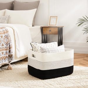 Must Have Best Seller <b>Large</b> Rectangle Cotton <b>Storage</b> <b>Basket</b> Black White Design Sustainable Home Organizer Wholesale Supplier - Product Image 1