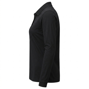 <b>Women's</b> <b>Long</b> <b>Sleeve</b> Solid Black <b>Polo</b> <b>Shirt</b> Casual Knitted 100% Polyester Full <b>Sleeve</b> Regular Length <b>Polo</b> <b>Shirts</b> for <b>women</b> - Product Image 3