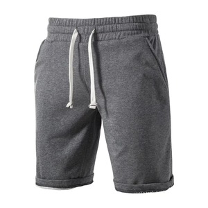 Shorts Bermuda en coton gris uni pour homme, taille à cordon, style décontracté, longueur mi-cuisse, tissu tricoté respirant - Product Image 3