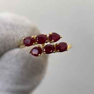 Bague élégante en rubis naturel, bague de fiançailles en argent sterling 925 plaqué or 14 carats, style Art Déco classique pour femme - Product Image 6