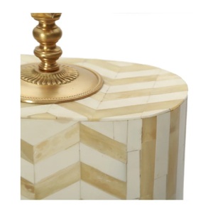 Lámpara de Mesa de Diseño Art Deco con Incrustaciones de Hueso Hechas a Mano, Aspecto Natural, con Pantalla de Lino para Dormitorio - Product Image 2