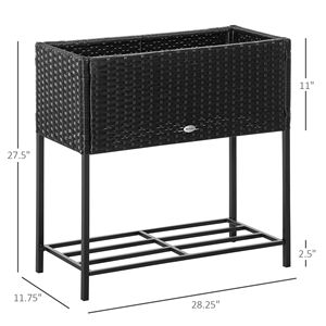 Letto da giardino in metallo sopraelevato di Design nero moderno con aspetto in Rattan e deposito di utensili - Product Image 3