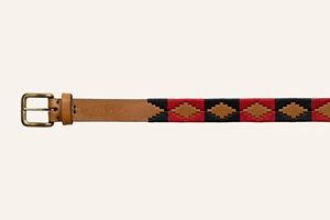 Luxury Handmade Brown Leather Argentine Polo <b>Belt</b> With Forest Green Navy White And Red Pampa Diamonds Wholesale Price - Product Image 3