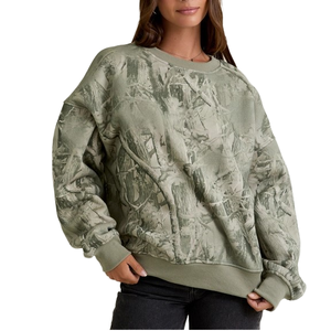 Sudadera Extra Grande para Mujer, Cuello Redondo, Manga Larga, Estampado de Camuflaje, Tejido de Punto, 100% Poliéster, Transpirable, para Otoño - Product Image 1