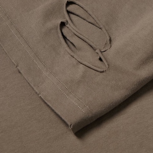 Men's Oversized Beige T-Shirt <b>Short</b> <b>Sleeve</b> O-Neck Street Style Jersey Knitted Cotton Solid Color With Cut-Out Details - Product Image 5