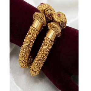 Classic 24K Gold Plated Brass Flower Pattern <b>Bangle</b> Bracelets <b>Set</b> with Moissanite Stone for Women Party & Wedding Gift Jewelry - Product Image 1