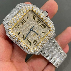 Reloj de Lujo para Hombre, Diseño Antiguo, Dos Tonos, con Diamantes Cuadrados, Cuarzo, 46mm, Acero Inoxidable, Cristal de Zafiro, Esfera Romana - Product Image 4
