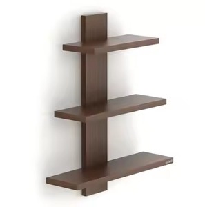 Estante de pared de estilo posmoderno con superficie de madera negra y marco de hierro forjado, diseño de un solo nivel para almacenamiento en la sala de estar. - Product Image 4