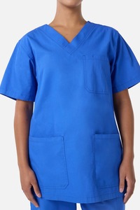 Unisex Blue <b>Scrub</b> <b>Tops</b> V-Neck Short Sleeve Cotton Polyester Woven Hospital Uniforms with Pockets - Product Image 6
