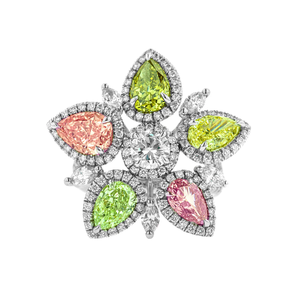 4.62 CT Fancy Colored Moissanite Flower <b>Ring</b> 925 <b>Silver</b> <b>Emerald</b> Cut Prong Set Luxury Party Gift - Product Image 1