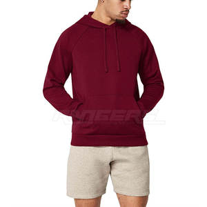 Maroon Pullover <b>Hoodie</b> Raglan Sleeve Slim Fit Design Kangaroo Pocket Unisex Style Men Women Casual Sweatshirt - Product Image 4
