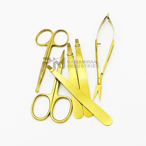 RMI Slanted And Squared And Pointed Eyebrow Tweezer With Spring Scissors Plasma Gold Color Custom Logo Cosmetic <b>Brow</b> Tweezer Set - Product Image 5