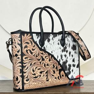 Sac fourre-tout en cuir de vachette premium 2026, motif floral gravé à la main, sac à main western pour femme, grande capacité, sacs à bandoulière élégants - Product Image 1
