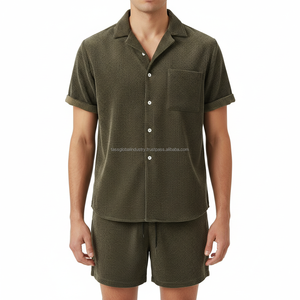 Conjunto de Dos Piezas para Hombre, Estilo Veraniego, Verde, con Textura Acanalada, Manga Corta, Transpirable, Personalizable, Venta al Por Mayor OEM - Product Image 3