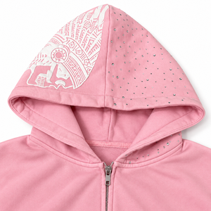 Mens Rhinestone <b>Studded</b> Zip Up Hoodie Graphic Streetwear Full Zip Custom Logo Private Label Wholesale Bulk <b>Clothing</b> Manufacturer - Product Image 3