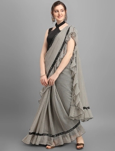 Sari de Georgette y Chiffon con Estampado Polka KV, Diseño Bollywood - Product Image 4