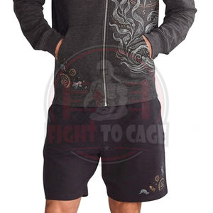 Sudadera con Capucha y Pantalones Cortos de 2 Piezas para Hombre, Diseño Único MEM, Color Gris Carbón, Alta Calidad, Estampado Gráfico Sólido Informal, Cierre de Cremallera, Mangas Largas - Product Image 6