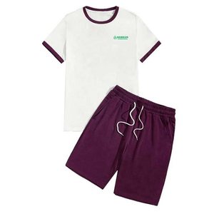 Custom Breathable Eco-Friendly Summer Casual Men's 2-Piece T-Shirt Shorts <b>Set</b> 100% Cotton Stand Collar Sporty Running Short - Product Image 5