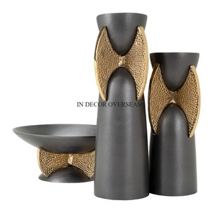 Modern Creative Art Designer Black Brass Candle Holders Set with Gold Accents for Home <b>Decoration</b> <b>Table</b> Centerpiece Accessories - Product Image 1