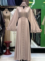 Robe de soirée longue évasée style Abaya vintage, ornée de pierres et de sequins faits main, style arabe de Dubaï