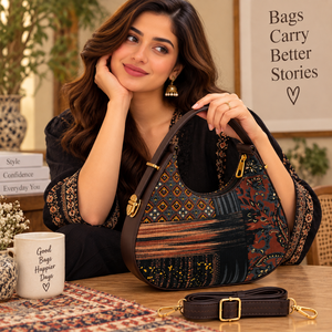 Bolso Hobo Clásico de Moda para Mujer, Estampado, de Tela de Algodón Marrón, con Correa Ajustable, Cierre de Cremallera, Resistente al Agua, Dorado - Product Image 2