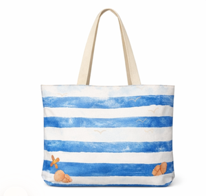 Sac de plage en toile rayée avec logo personnalisé, imprimé voilier et poche avant, grande taille, avec poignée épaule, sac de shopping - Product Image 4