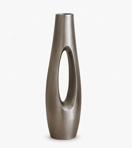 Vase à fleurs en métal argenté de style nordique minimaliste, sculpté artisanallement avec surface creuse organique, pièce maîtresse pour la décoration intérieure moderne - Product Image 5