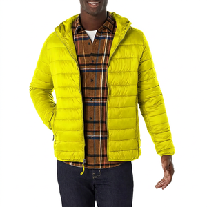 Men's Brown Hooded <b>Jacket</b> With Zipper Casual Autumn Wear Polyester Wadding Windproof Design - Product Image 2