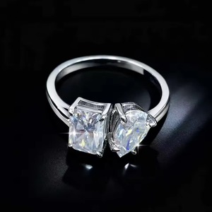 10k White Gold 3-Carat VVS Moissanite Toi et Moi Radiant & Pear Diamond RING - Product Image 2