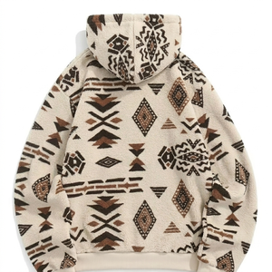 Sweat à capuche en sherpa crème Aztec pour homme |   Pull en polaire lourd de style sud-ouest |   Sweat-shirt graphique Teddy d'hiver - Product Image 2