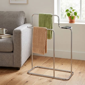 Pristine Chrome Cast Iron Three-Layer Towel Rack Stand Organizer <b>Shelf</b> 2 <b>Bars</b> >60cm Length Modern Design Free Standing Household - Product Image 2