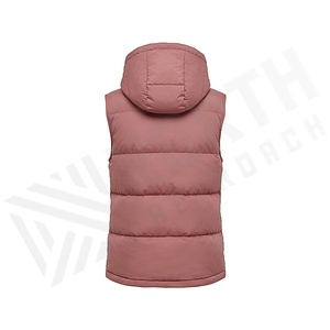 Gilet matelassé à capuche pour femme, hiver, rose, rembourrage en polyester, fermeture à boutons, longueur normale, couleur unie, tissu tissé - Product Image 2