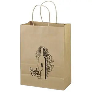 Großhandel Logo Bedruckte Billig Recycelt Wegnehmen Lebensmittel Verpackung Shopping Braun Papier Tasche Mit Twisted/flache Griffe