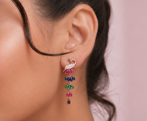 925 Sterling <b>Silver</b> Peacock <b>Dangle</b> <b>Earrings</b> with CZ & Rose Gold Plating Women's Jewelry Handmade Bulk Product Wedding Party - Product Image 2