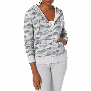 Sweat à capuche zippé gris camouflage pour femme |   Veste de camouflage légère personnalisée |   Sweat-shirt premium à fermeture éclair intégrale - Product Image 2